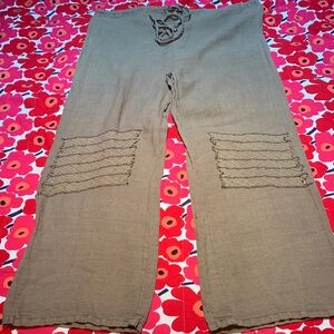 Cynthia Ashby tan drawstring pant w knee detail